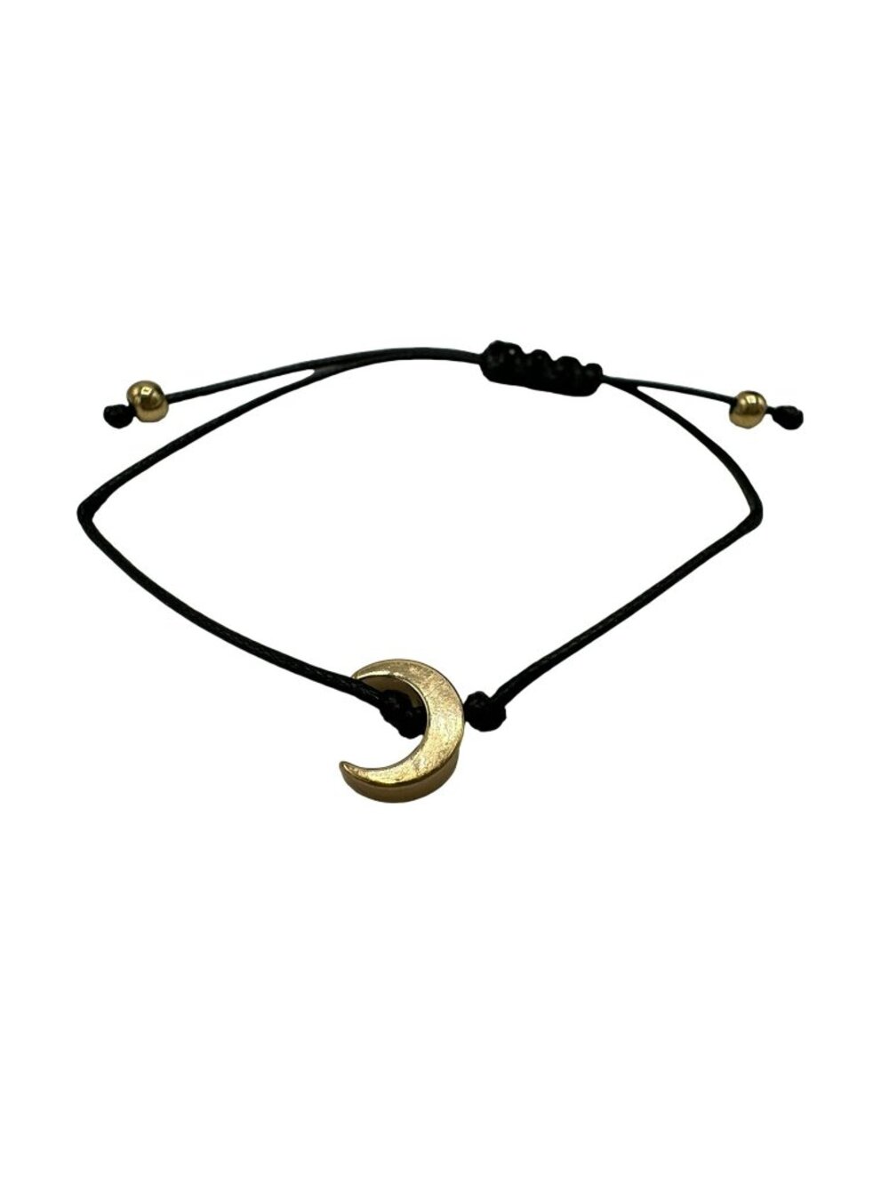 Cord Bracelet Crescent Moon Black Gold Tone Charm Witchy Boho Celestial